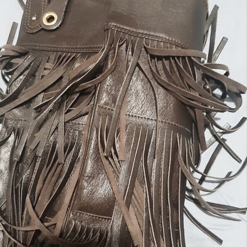 Large Zara shoulder bag new, genuine brown leather with fringes