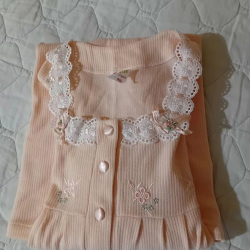 Nightgown Zeanette used, pink beige salmon with white lace