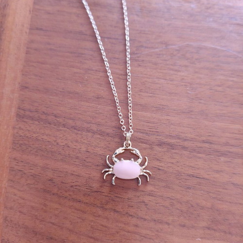 Crab Necklace new, gold color with pink enamel
