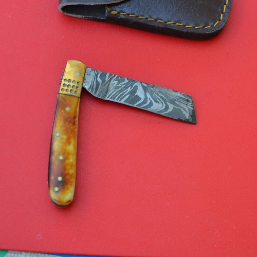 Damascus Custom Made Folding Tando Knife With Stain Bone Handle
