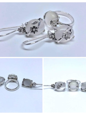 Vintage silver set with white cat's eye like new