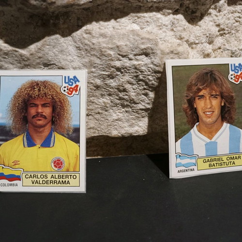 Panini collectible stickers used, World Cup USA 94 Valderama and Batistuta