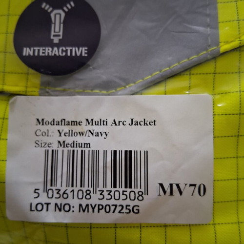 Portwest MV70 Modaflame Rain Multi Norm Arc Jacket new with tags, yellow/navy, size M