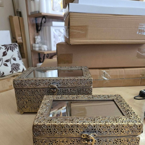 Metallic gold boxes set of 2, new