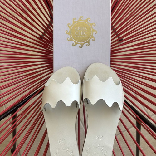 White Greek Chic Sandals Kyma slides new, leather size 38