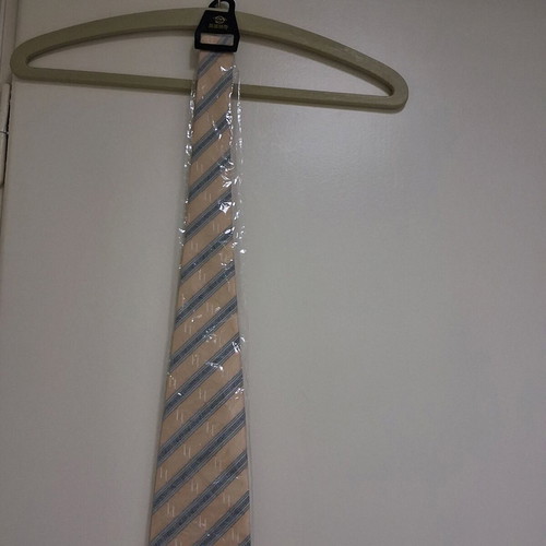 Men's tie new beige with blue and gray stripes Chica