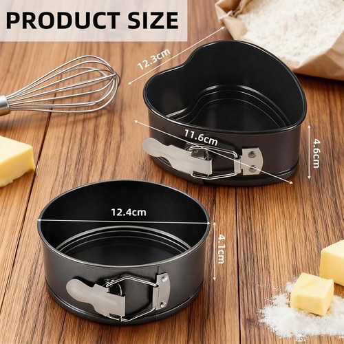 Set of 2 mini cake pans 4 inch – round and heart-shaped, with removable base