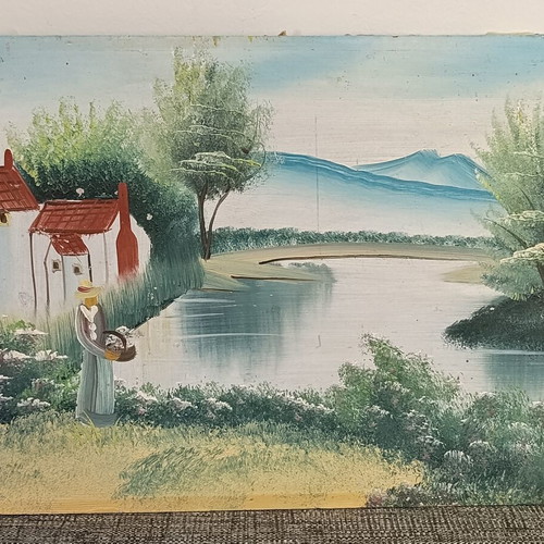 Handmade painting on board used, 38x28 cm