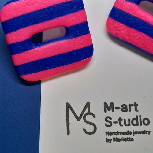 M-art S-tudio earrings new, blue and pink polymer clay