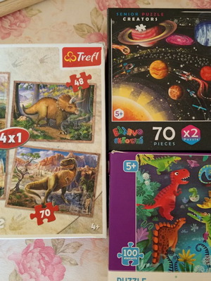 Puzzle set for kids 5+ used, 7 puzzles with different piece counts