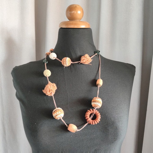Handmade Boho Necklace ~100cm, earth tones