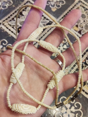 Vintage bone necklaces used, set of two, beige