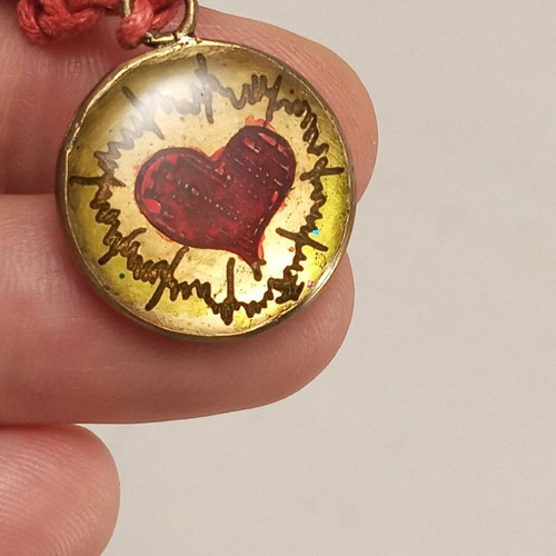 Heart keychain handmade made to order, red and gold
