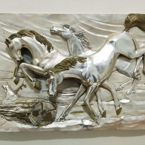 Wild Horses embossed painting from .925 silver new