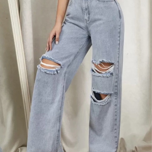High-waisted pants with rips, like new, size M 38 10
