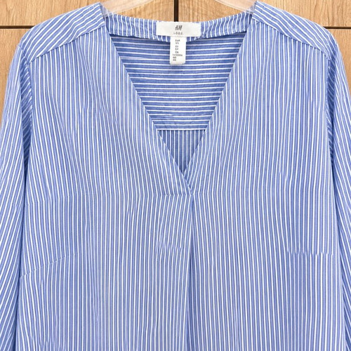 H&M Striped Blouse with Sleeve Ties like new, white and blue