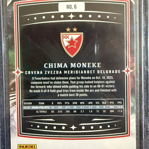 Chima Moneke Panini Origins EuroLeague Basketball Card 2025-26 new
