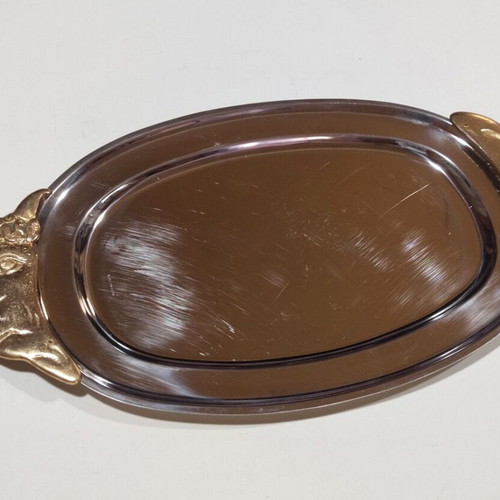 Serving platters used, stainless steel with brass engravings, set of 3