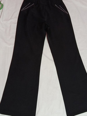 Classic fabric pants with rhinestones, black, size S
