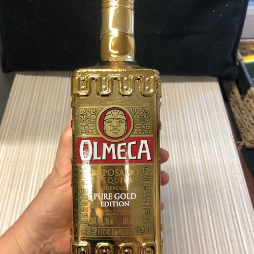 Olmeca Pure Gold Edition tequila bottle, vintage collectible