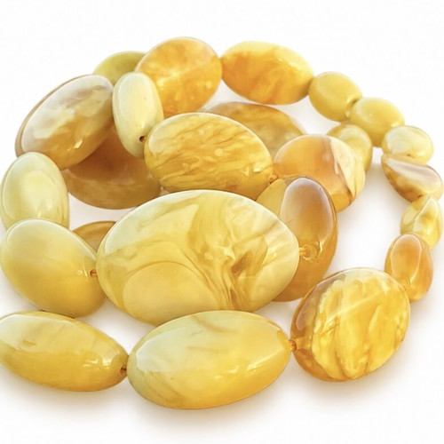 Natural Baltic Amber Necklace, Handmade Unique White Amber, 47 cm