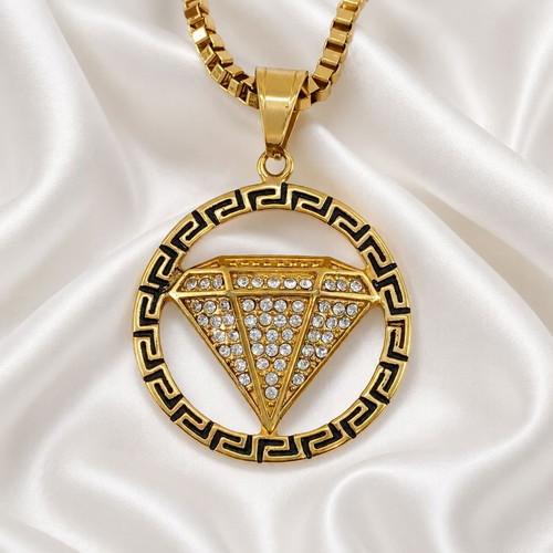 Steel necklace with Venetian chain and crystal pendant new