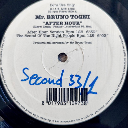 Mr. Bruno Togni After Hour 12'' vinyl used, electronic 1995 Italy