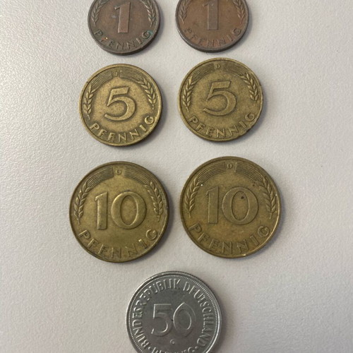 Collectible set of 7 Pfennig coins Germany 1949-1950 used