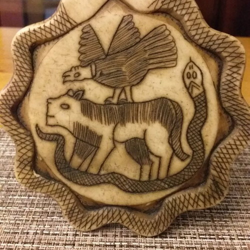 Artwork from Peru new, stone plaque with engraved symbols