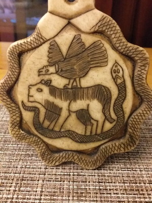 Artwork from Peru new, stone plaque with engraved symbols
