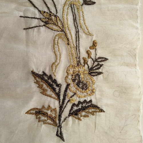 Vintage Gold Embroidered Fabric Satin Shantung Unused