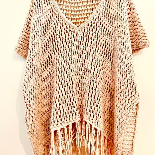 Top Shop knitted poncho unused, pink salmon