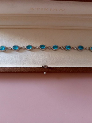 Atikian bracelet silver with blue topaz and white zircon new