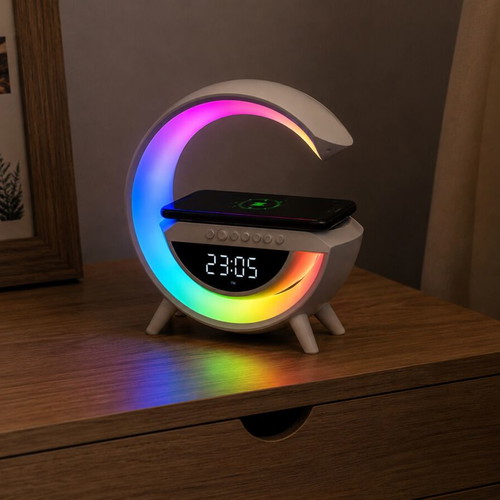 4 in 1 LED lamp with wireless charging, digital clock and alarm