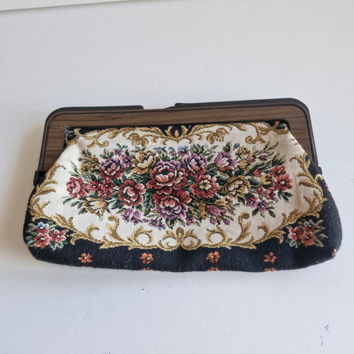 Vintage handbag clutch used with zipper pocket and fabric lining