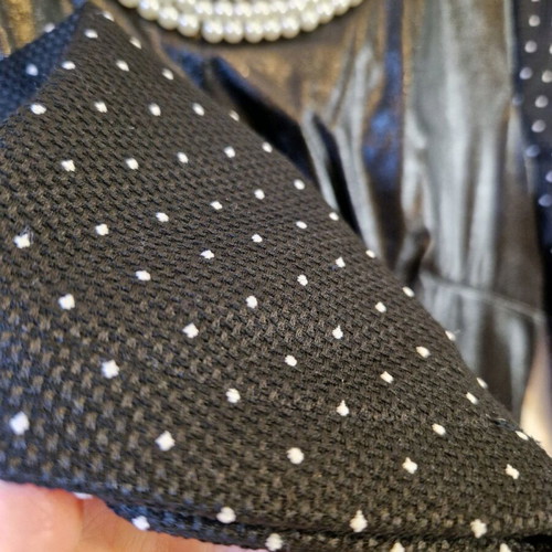 Black polka dot dress like new with leather details and pearls, size S