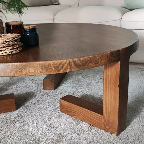 Round handmade coffee table solid wood, new