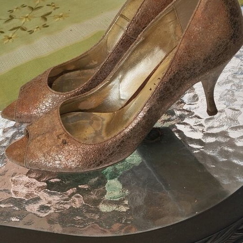 Peep toe shoes used, size 38, gold marble effect