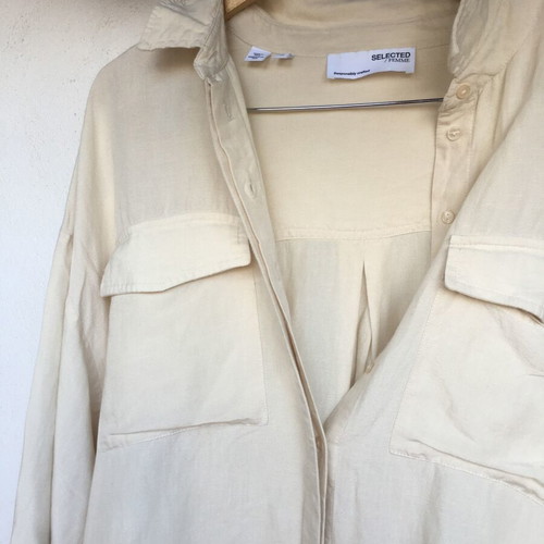 Viscose/Linen Oversized Beige Shirt XL Selected Femme like new