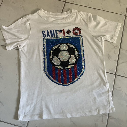 H&M T-shirt with sequins like new, size 122 cm, white