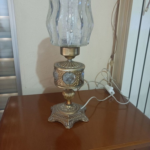 Vintage brass table lamp with stones