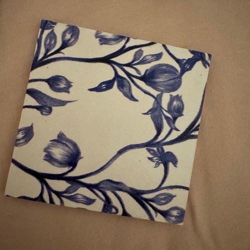 Coaster set like new with blue-white floral pattern
