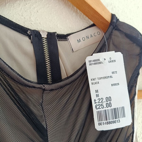 Sleeveless elastic tulle crop top black with zipper, new