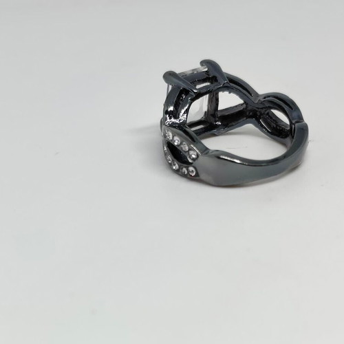 Black ring with large emerald cut crystal, like new