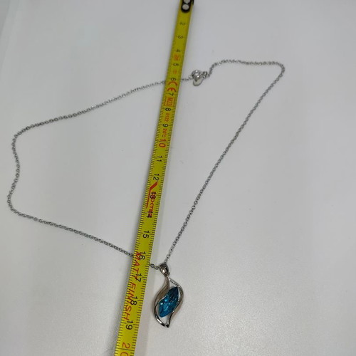 Necklace with Blue Marquise Crystal silver finish like new