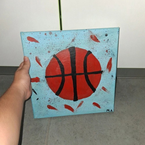 Handmade basketball themed painting like new, 30x30 cm