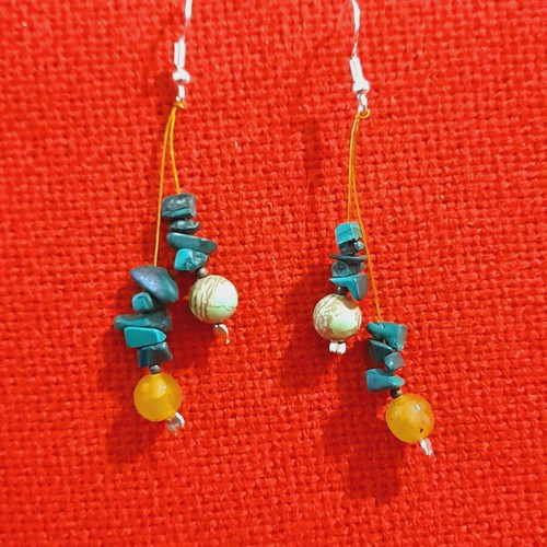 Handmade earrings new with silver clasps, malachite and semi-precious stones steel