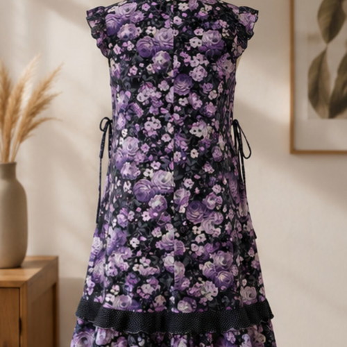 Floral Cotton Robe-Style Dress XL like new, purple