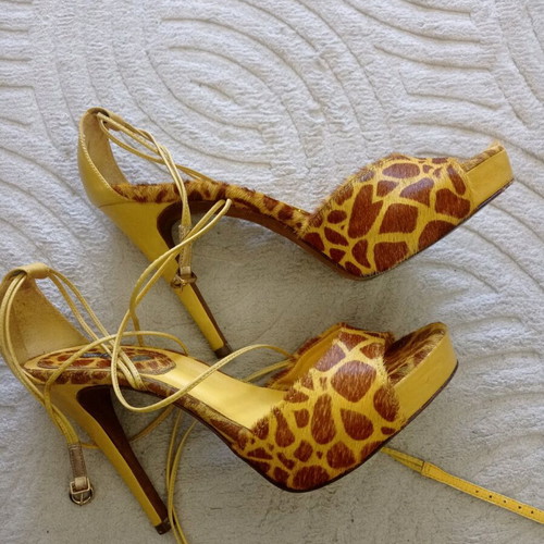 Schutz high-heeled sandals used, yellow-brown, size 40, pony leather