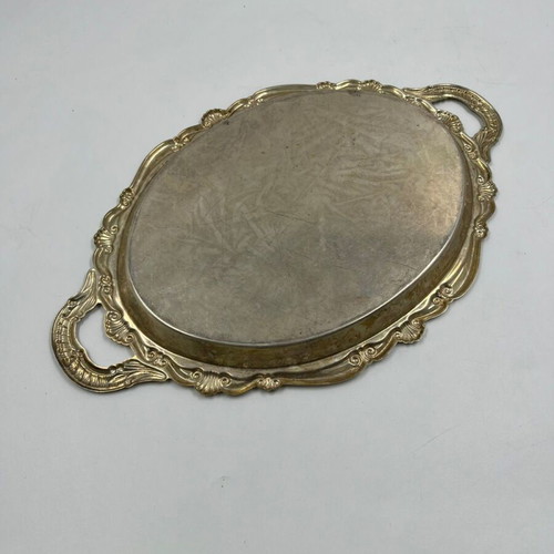 Vintage decorative metal serving tray used, collectible decor